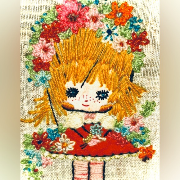 Vintage MCM Crewel Embroidery Barbara Keane's BIG EYES Boy & Girl Pair Art Work - Picture 11 of 11